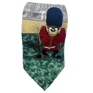 Vintage‎ Looney Tunes Taz Royal Guard 100% Silk Tie 97s Retro Y2K Made In Italy